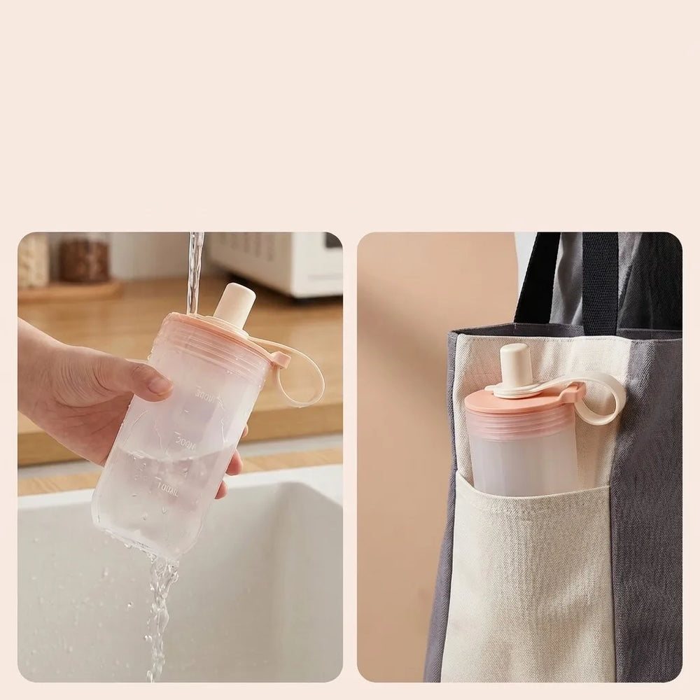Transparent Plastic Tea Milk Coffee Mug Portable Cold And Hot Water Cup With Straw&Han close-up view