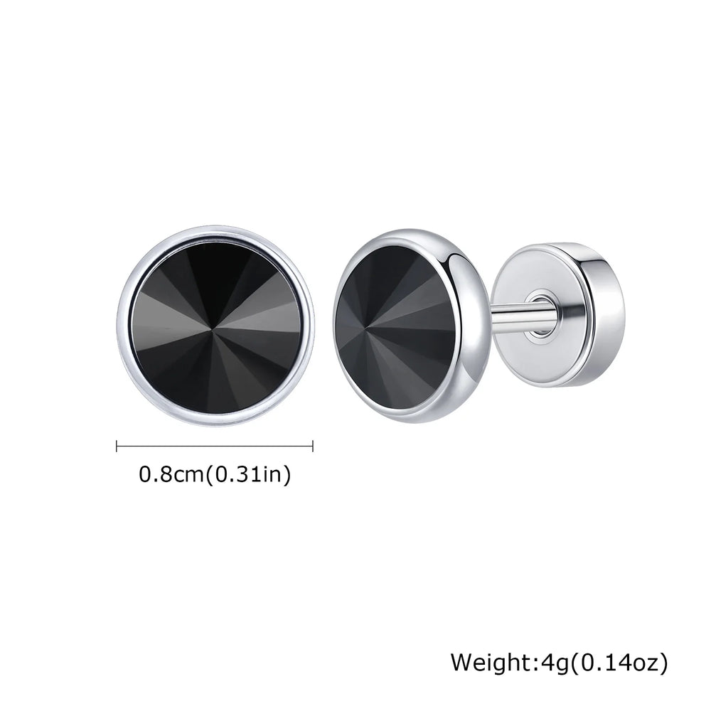 Anti Allergy Round Zircon Stud Earring for Men,AAA CZ Stone Stainless Steel Ear Stud,Hip detail view