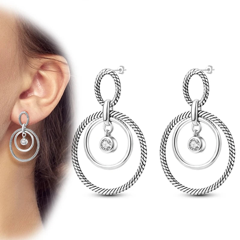 Hot Sale 925 Sterling Silver Heart Earrings Fit Original Charms Hoop Earrings For Wome close-up view