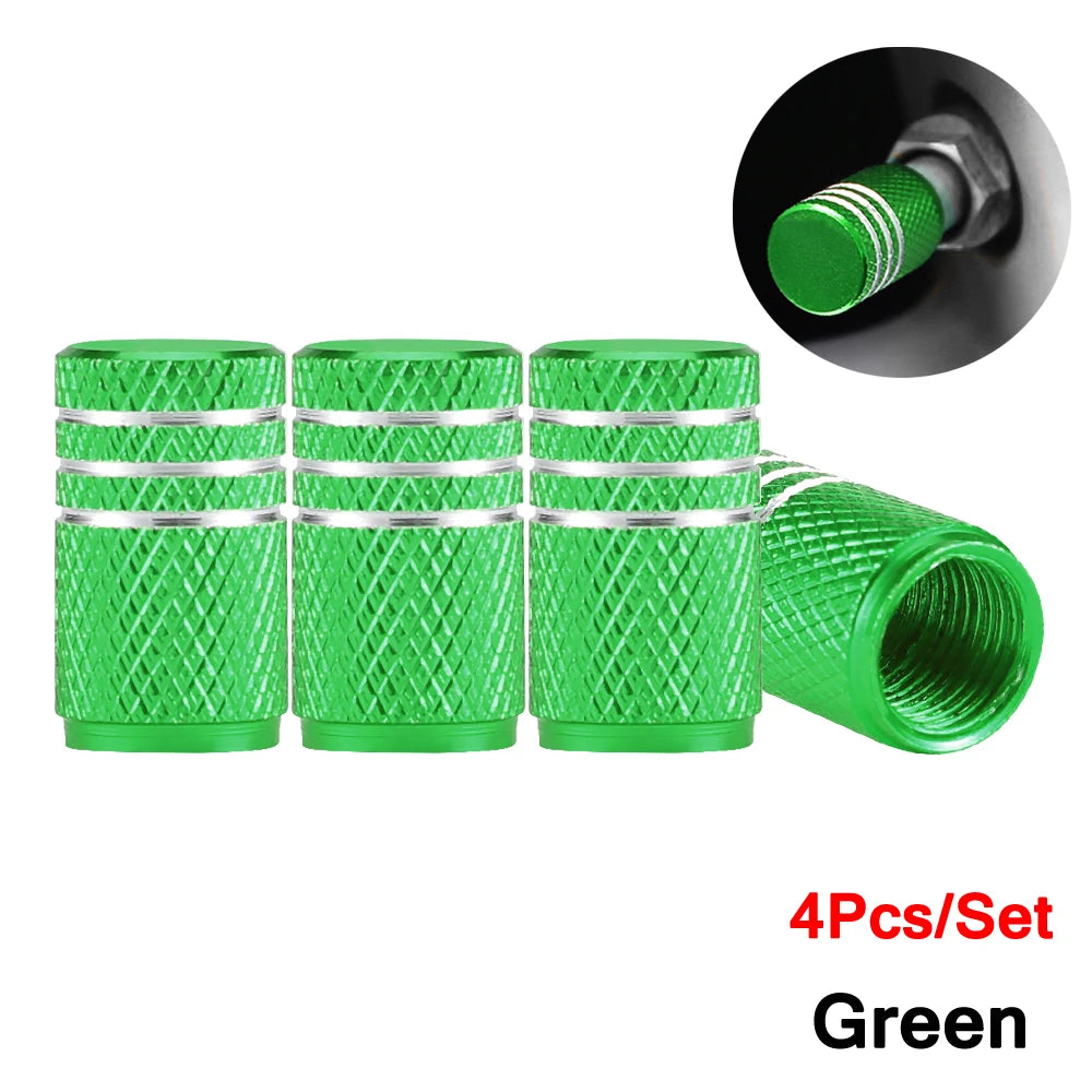 DSYCAR 4Pcs Silver Car Tire Valve Stems Cap Knurling Style Tire Valve Cap Aluminum Tir close-up view