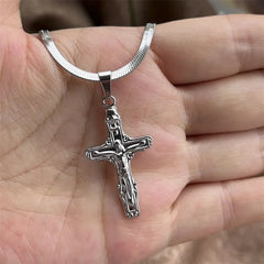 Stainless Steel Jesus Cross Necklace | Christian Pendant Jewelry for Men and Women detail view