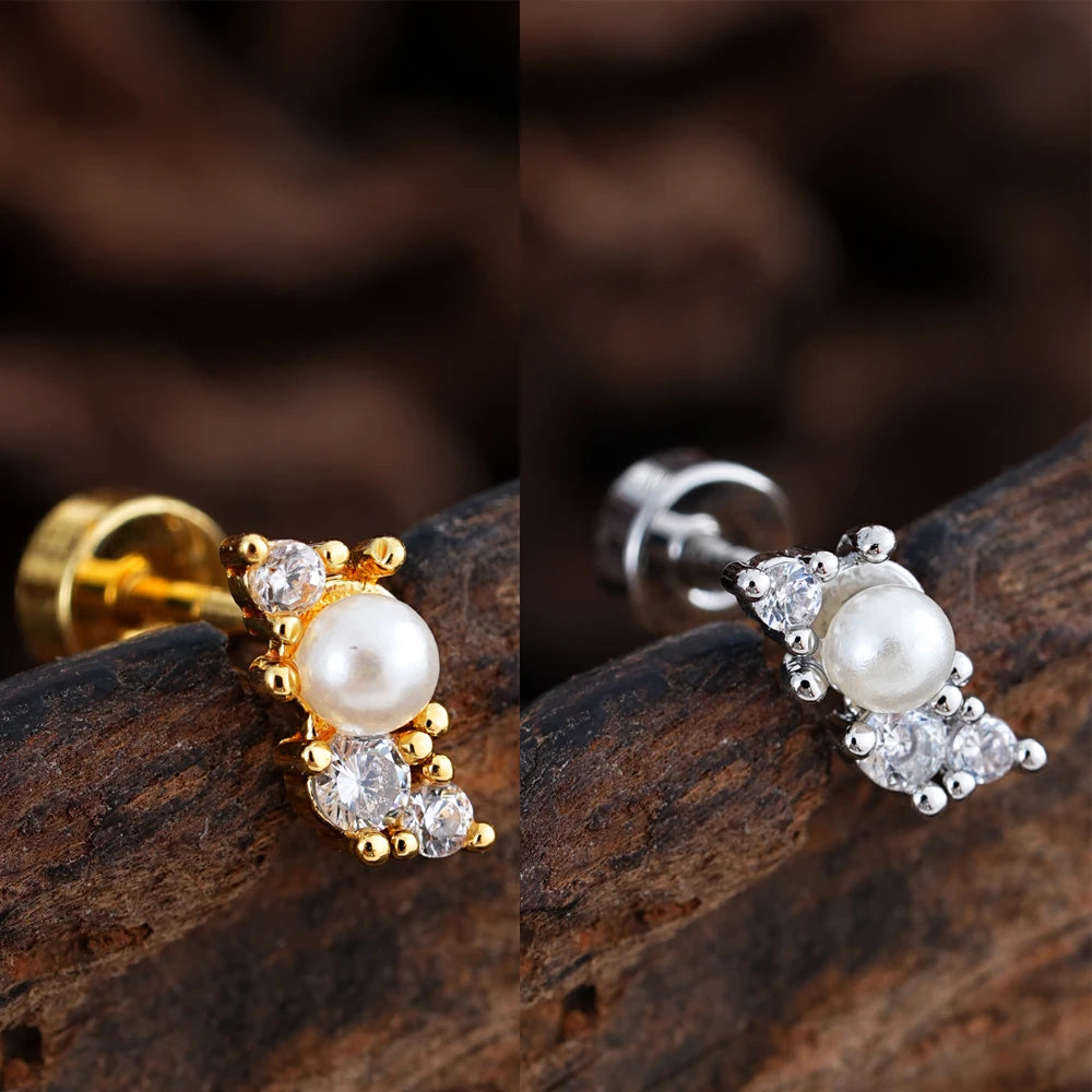 1pcs Crystals Zircon Ear Studs Smiling Crown Star-Style Earring Piercing Oreja Stainless Helix Cartilage Tragus Lobe Piercing