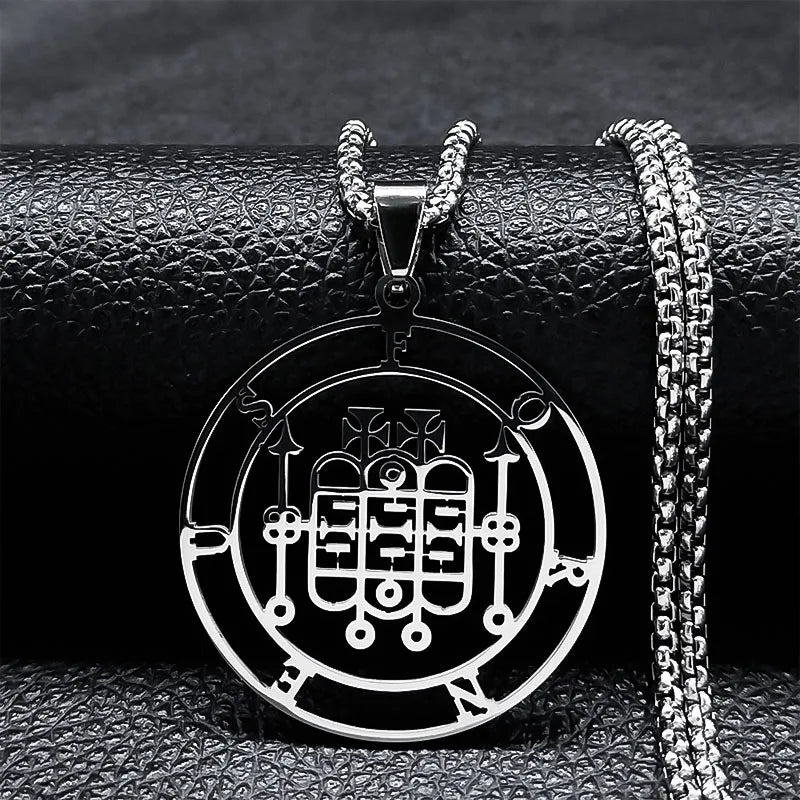 Sigeal Sigil De Lucifer Stainless Steel Satan Necklace | Asmoday Key Baphomet Pendant lifestyle view