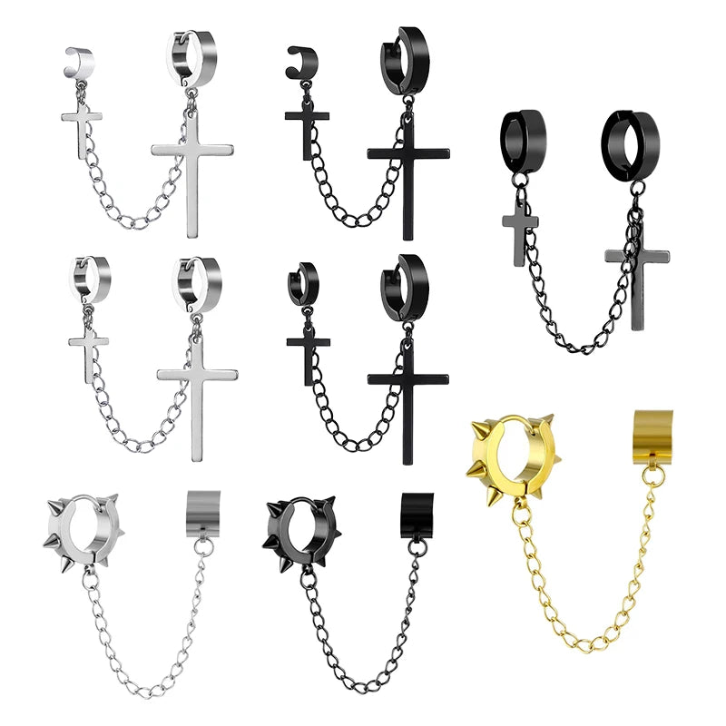 Punk Tassel Clip Earrings | Unisex Hip Hop Chain Hoop Ear Cuffs
