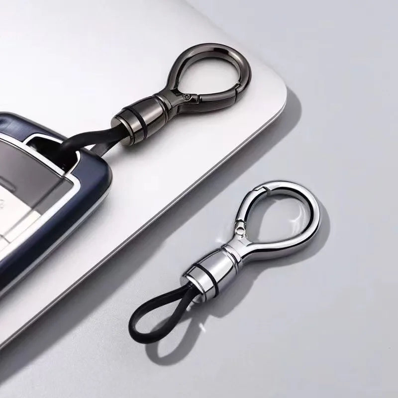 Men High-End Metal Keychain Simple Car Key Chain with Waist Hook Anti-Lo Leather Rope close-up view