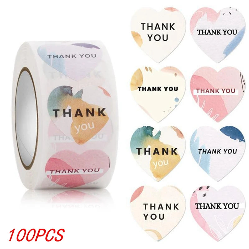 Heart Thank You Stickers | Floral Decorative Sealing Stickers for Wedding Gift Packag alternate view