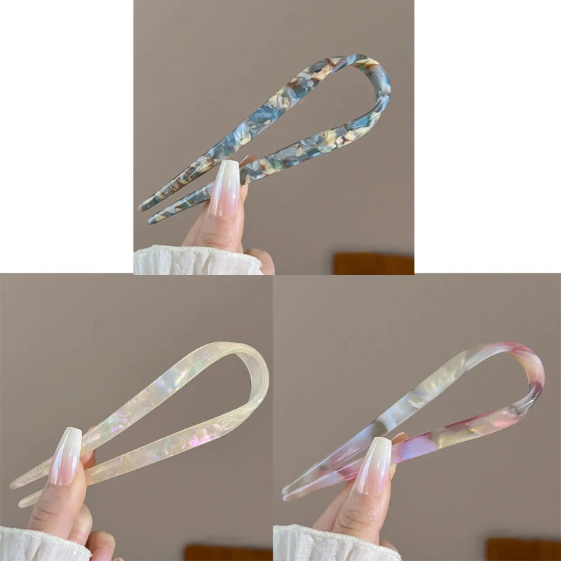 Retro U-shaped Acetate Hairclip for Women Elegant Temperament Ponytail Hairpin Fashion G detail view