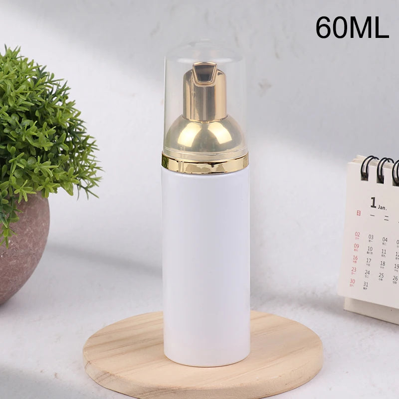 30/50/60ML White Gold Plastic Foamer Pump Bottle Refillable Empty Face Lashes Cleanser F detail view