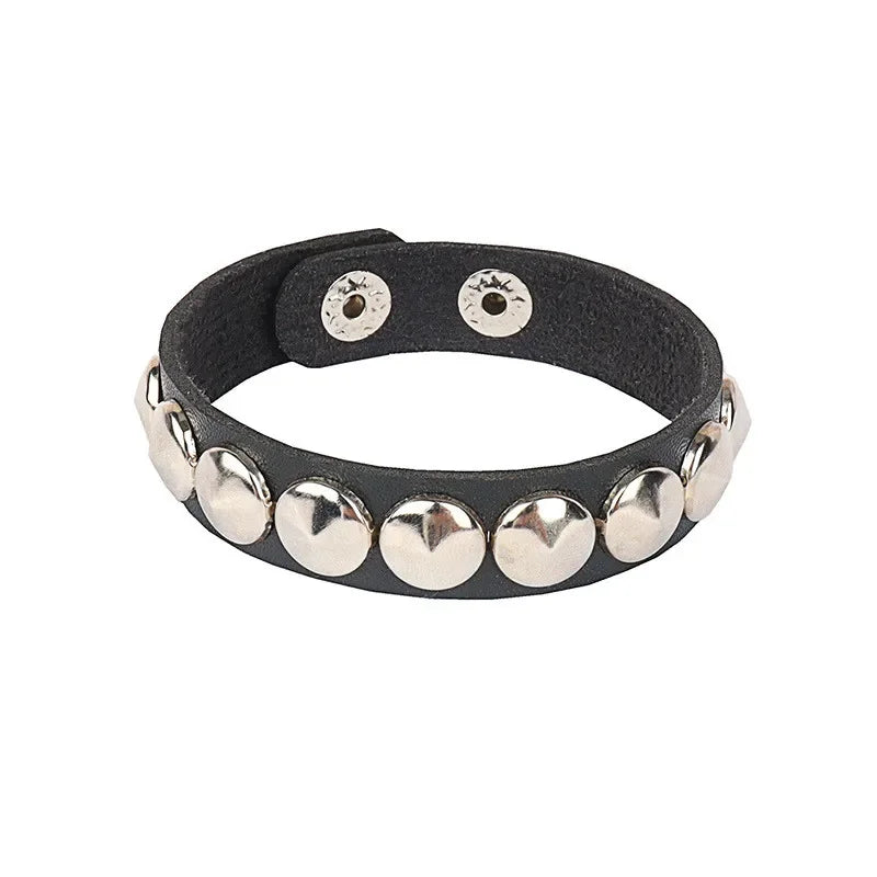 90s Heart Gothic Spike Bracelet Adjustable Punk Rock Bracelet Black Studded Faux Leather Bracelet for Men Women Gift