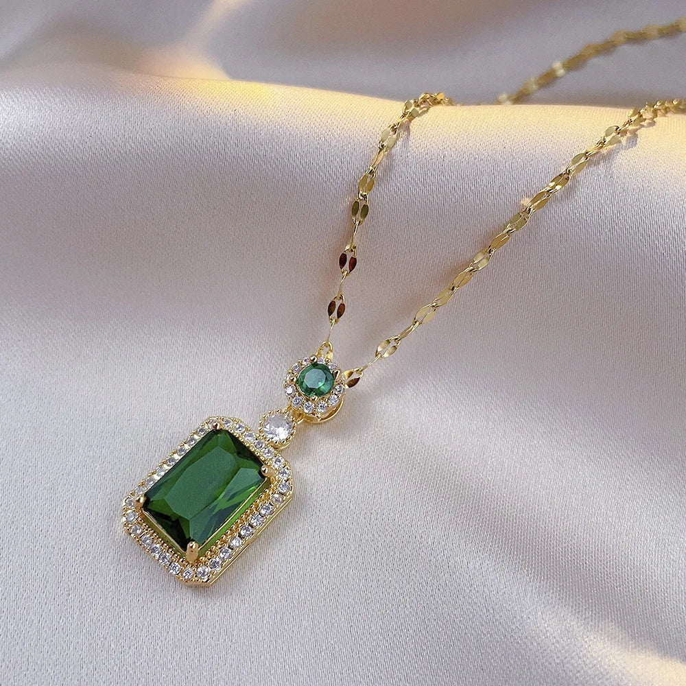 4PCS Sets Exquisite Quadrate Rhinestone Necklace Earrings Ring Jewelry Set Charm Ladi alternate view