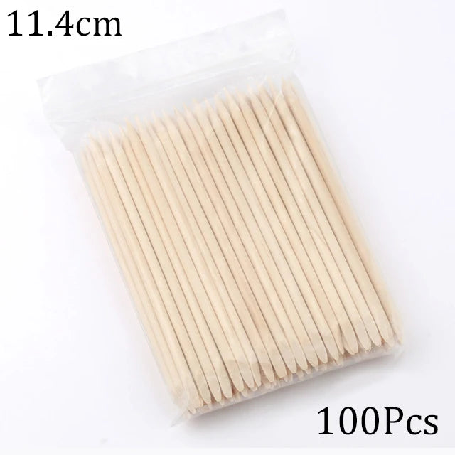 100/50pcs Nail Art Pusher Orange Wood Sticks Cuticle Pusher Remover Rhinestones Dotting detail view