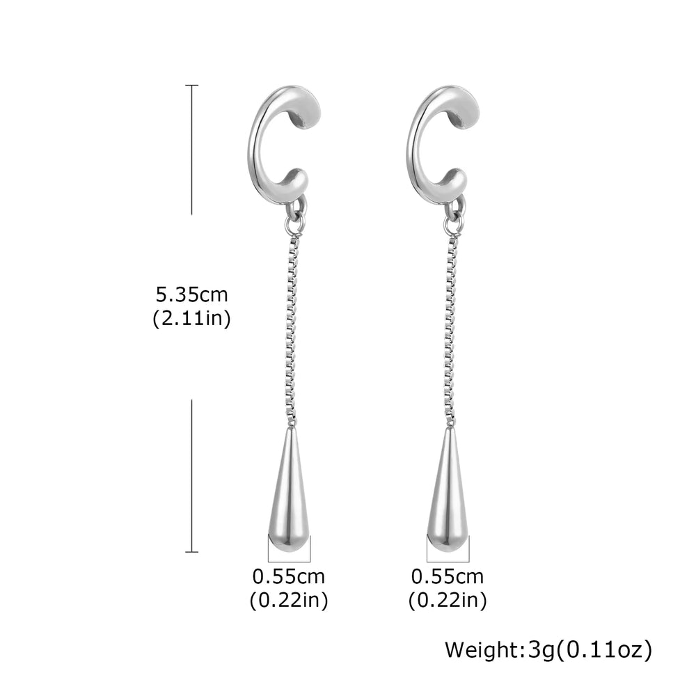 Fashion Long Tassel C-shaped Fake Piercing Ear Clip for Women Gold Plated Stainless Stee detail view
