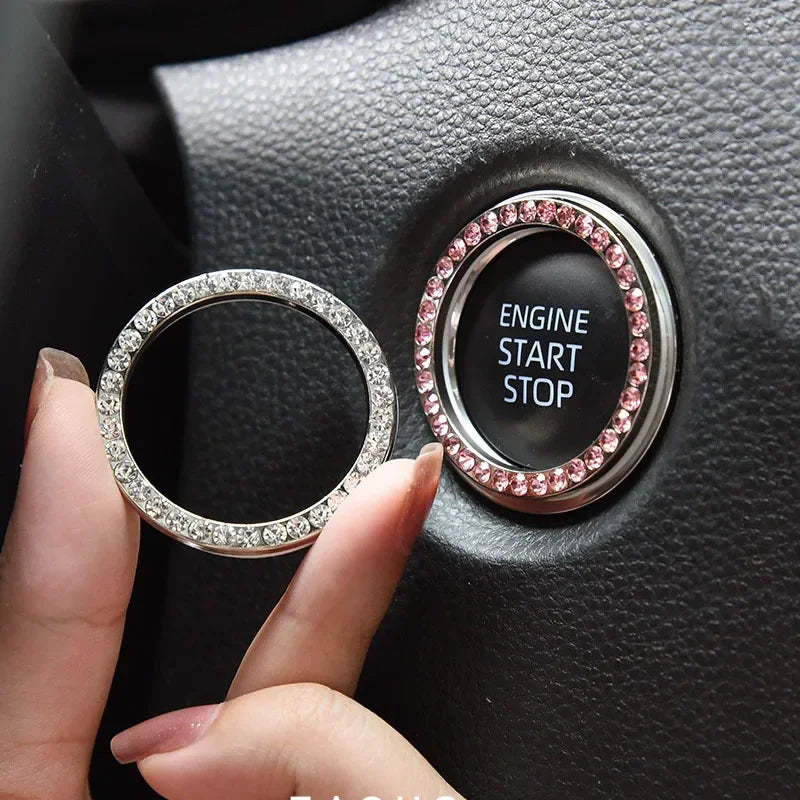 Car Start Switch Button Auto Decorative Diamond Stickers Rhinestone Ring Circle Trims Protective Cover Car Accessories Interior