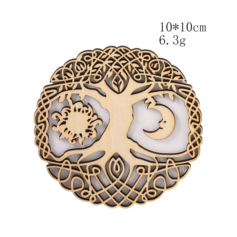 Wooden Sacred Geometry Wall Hanging | Rustic Yoga Meditation Decor close-up view
