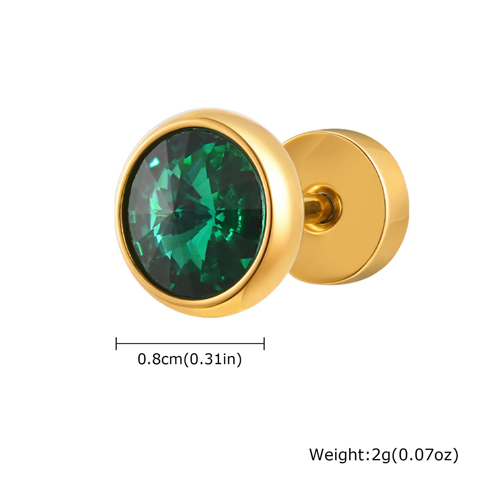 8mm Stainless Steel Screw Back Earrings for Men | Faceted Zircon Studs additional angle