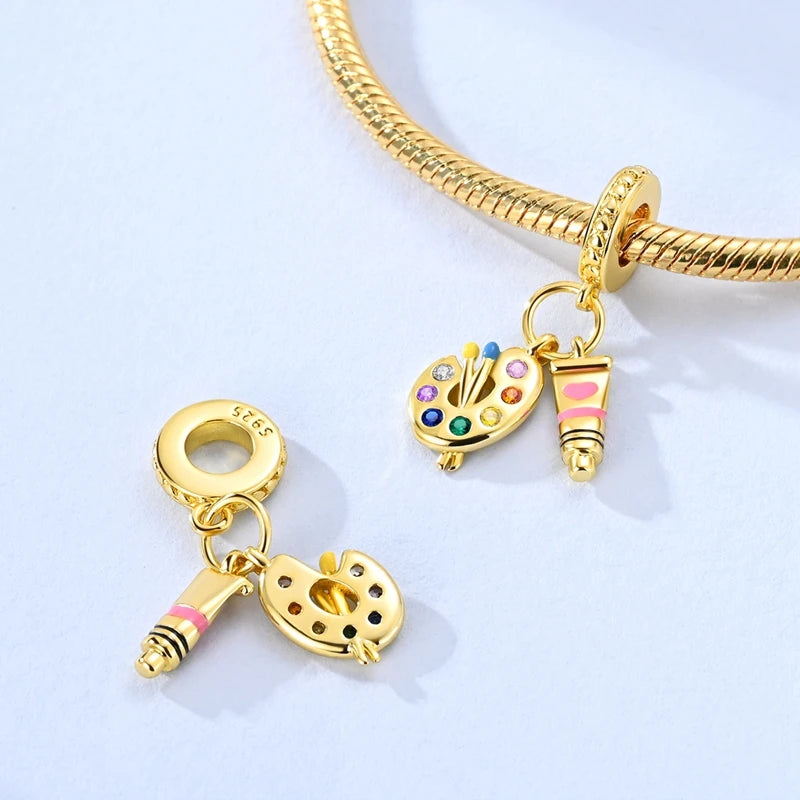 925 Sterling Silver Gold Zircon Irregular Bracelet Charm Bead additional angle
