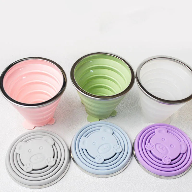 180ml Outdoor Silicone Folding Cup Travel Casual Mug Cartoon Bear Collapsible Reusable Drinking Cup