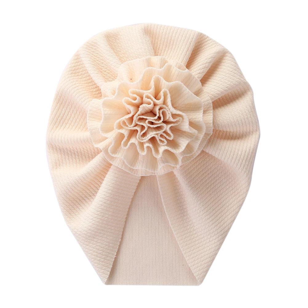 Big Blossom Flower Ribbed Turban Baby Hat | Soft Cotton Topknot Bonnet for Newborns a alternate view