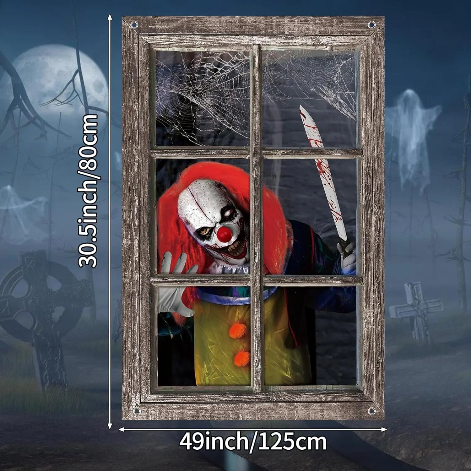 Scary Clown Window Clings | Washable Window Decor for Halloween detail view