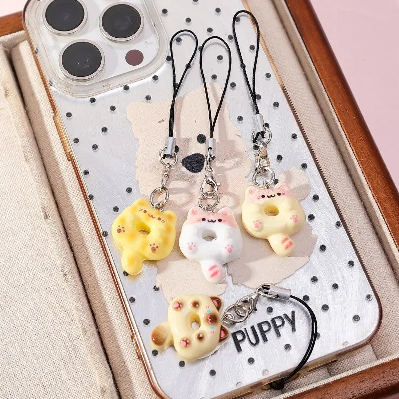 Cute Cartoon Cat Cookie Phone Charm Strap Soft Kawaii Kitty Phone Lanyard Strap Key C lifestyle view