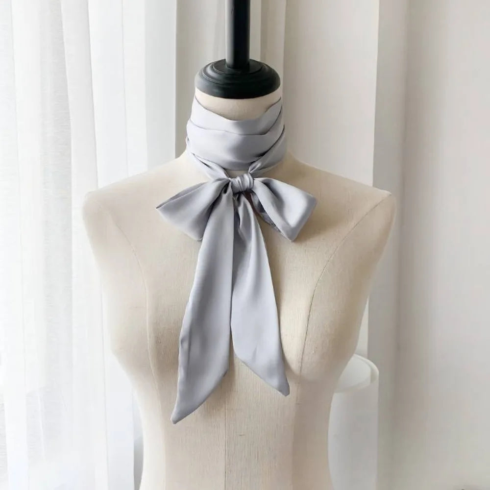 Delicate Long Hair Scarf Favor Silk Headband Neck Scarf Solid Color Hair Wrap Party Sc close-up view