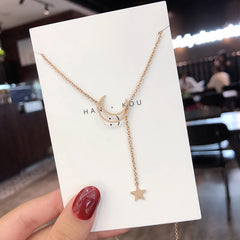 New Simple Moon Star Pendant Choker Necklace Simple Gold Color Alloy Charm Chain Collare detail view