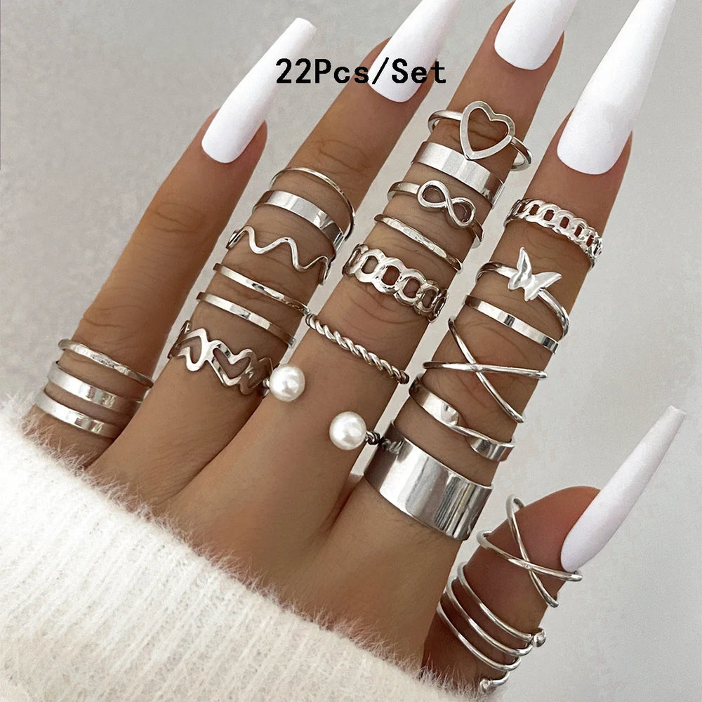 30Pcs Bohemian Geometric Knuckle Rings Set For Women Gold Silver Color Finger Ring Gir close-up view