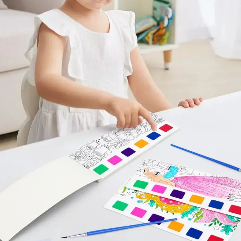 Kids Portable Watercolor Painting Book Paint With Water Brush Gouache Graffiti Pictur lifestyle view
