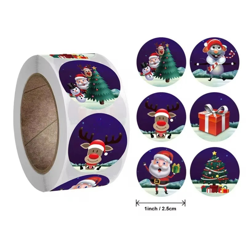 Merry Christmas Stickers | Round Roll Sticker Pack for Gift Wrapping and DIY Crafts alternate view