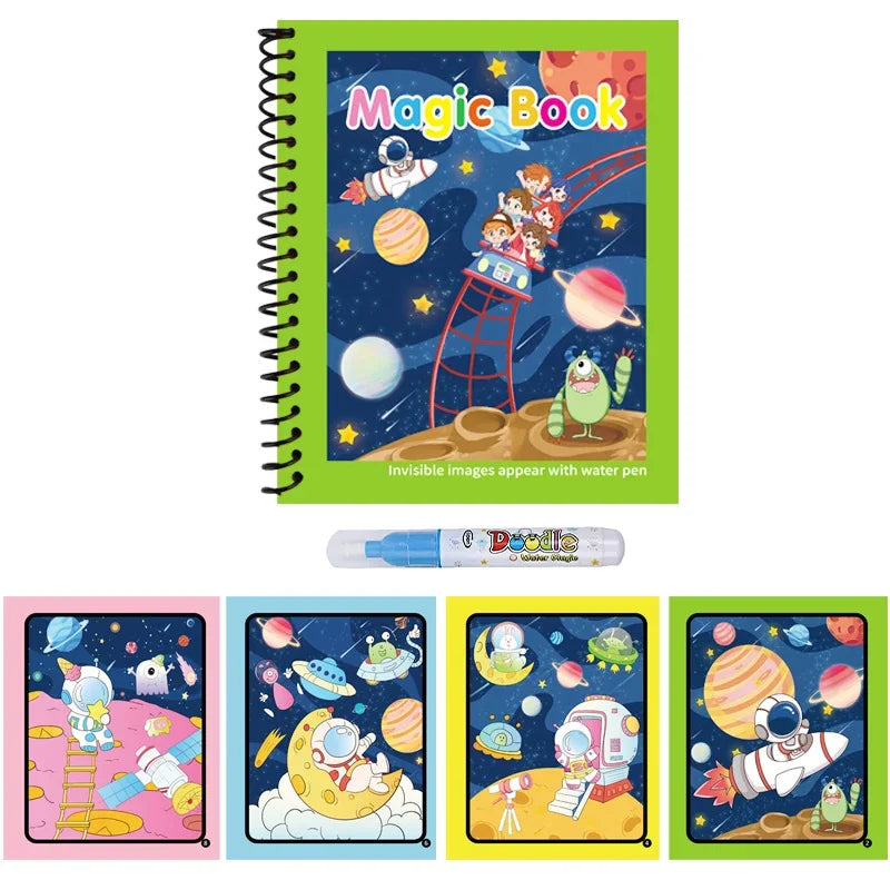 1pcs Kids Graffiti Picture Book With Refillable Water Pen Magic Water Painting Book Se close-up view