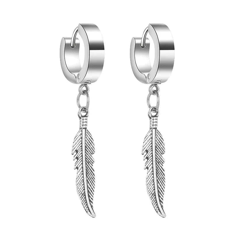 Cross Feather Stud Earrings Set | Unisex Stainless Steel Punk Jewelry alternate view