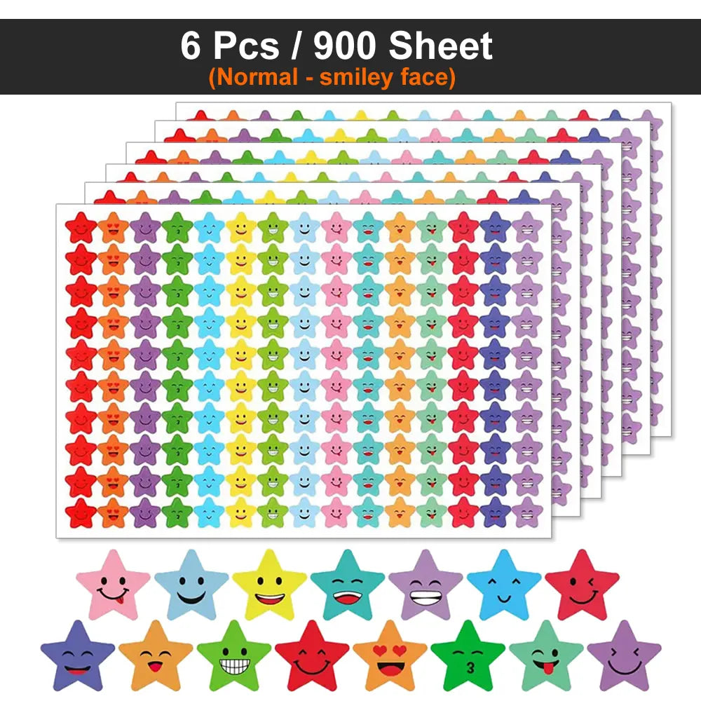 Happy Face Star Sticker Pack | Reward Stickers for Kids, DIY Craft Decorations close-up view