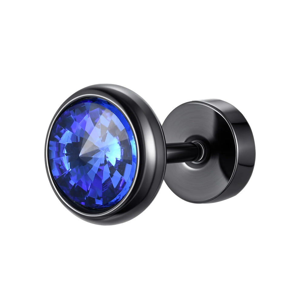 Vnox Multi-faced Cut Zircon Stone Earrings for Men, Screw Back Stud Barbell Shaped Earri detail view