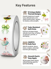 1Roll(500Pcs) Kawaii Ballet-Themed Dancing Girls Pattern Stickers 2.5cm/1.0'' 10 Desi alternate view