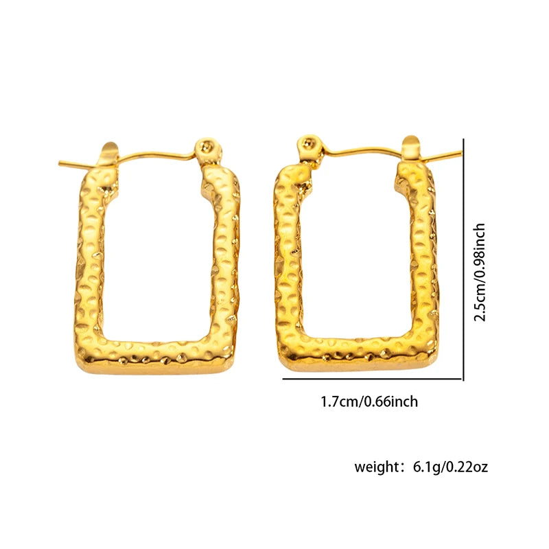 ANENJERY 316L Stainless Steel Hollow Square Texture Drop Earrings | Hypoallergenic Geome detail view