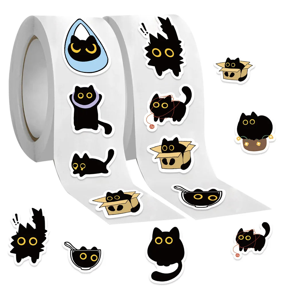100-500Pcs Cartoon Cat Sticker Roll Set | DIY Decorative Stickers for Party, Phone, additional angle