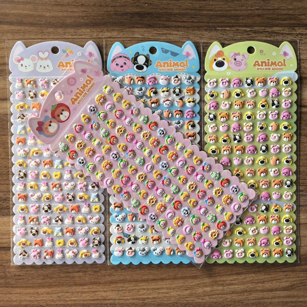 4 Sheets Mini Animal Face Stickers | Cute Pet Head Decals for DIY Crafts and Journals close-up view