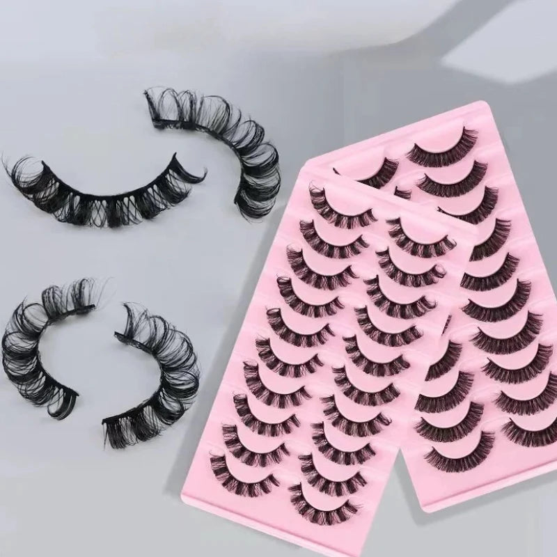 10 Pairs D Curl False Eyelashes Russian Volume Strip Lashes Fluffy Thick Wispy Fake Eyelashes for Party Stage Makeup