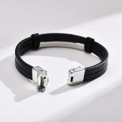 Genuine Leather Bracelet for Adult, Hip Hop Stainless Steel Charm Leather Wrap Bracelet,  Wristband Hand Jewelry Gift