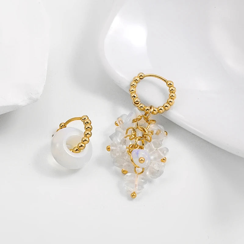 Trendy Asymmetry Pearl Drop Earrings | Stainless Steel Huggie Hoops for Women alternate view