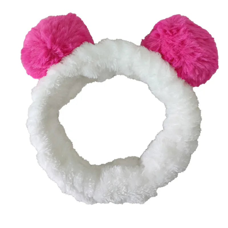 Cute Red Horns Elastic Hairbands for Women Wash Face Sport Soft Plush Rabbit Ears Hea alternate view