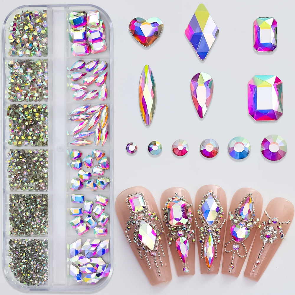 12Grids Pink Mixed Nail Rhinestones Luxury Nail Charms Glitter Crystal Jewelry Gems additional angle