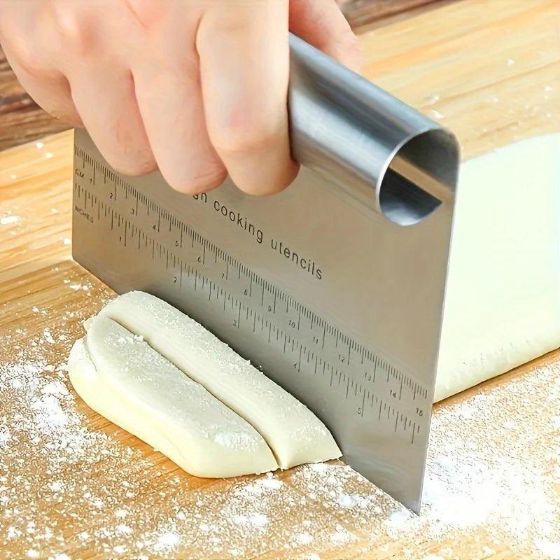 Stainless Steel Dough Cutter and Scraper | Kitchen Baking Tool with Scale additional angle