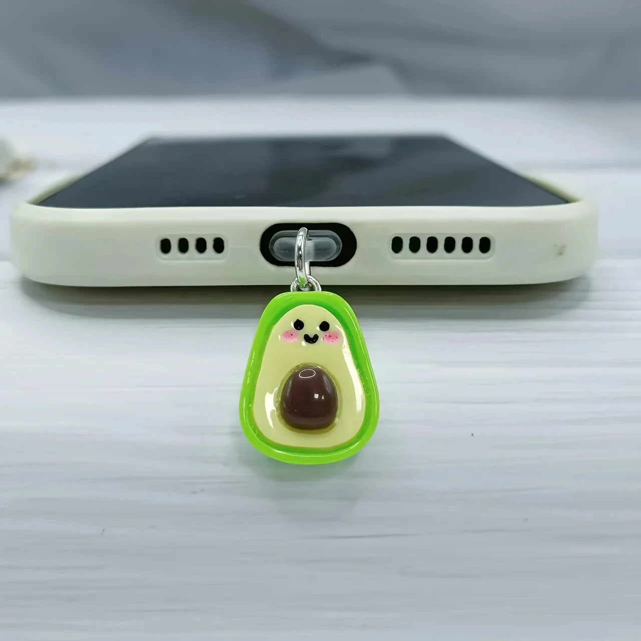 Universal Fruit-Themed Phone Dust Plug, Lemon, Grape, Cherry, Avocado-Shaped Interf additional angle