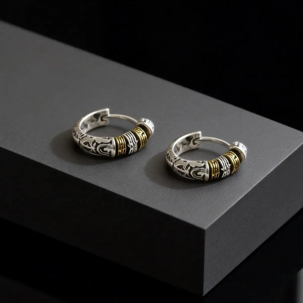 Creative Unique Design Textured Metal Chunky Hoop Earrings for Men Fashion Hiphop Par lifestyle view