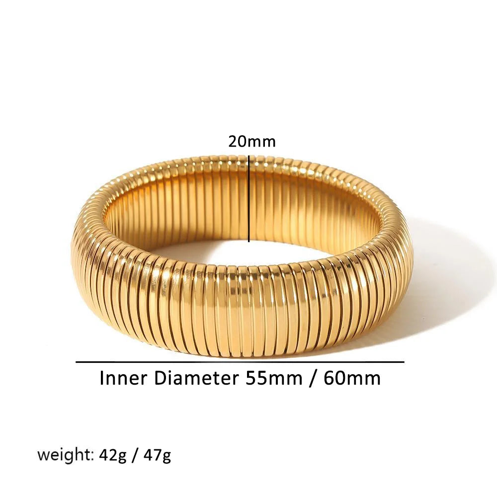 304L Stainless Steel Elastic Bracelet Women 18k Gold Plated Charm Punk Wide Chunky Met close-up view