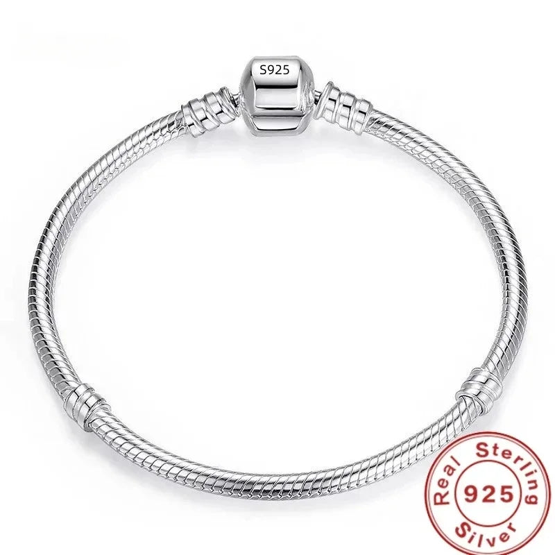 Handmade Original Fine Jewelry 925 Silver Charm Bracelet Soft Smooth Snake Bone Brace alternate view