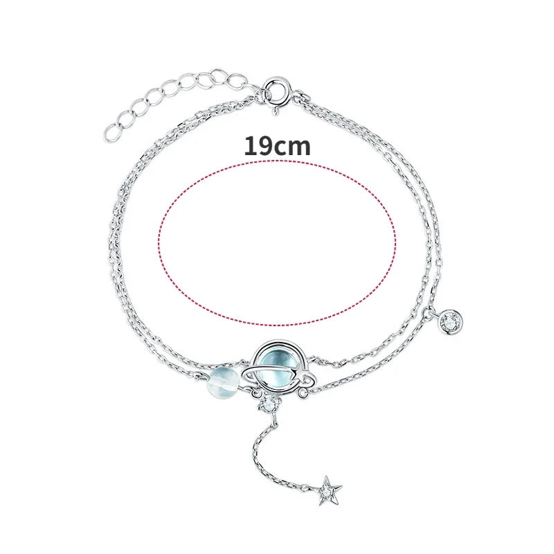 925 Sterling Silver Aquamarine Bracelet | Elegant Double Charm Bracelet for Women alternate view