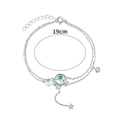 925 Sterling Silver Aquamarine Bracelet | Elegant Double Charm Bracelet for Women alternate view