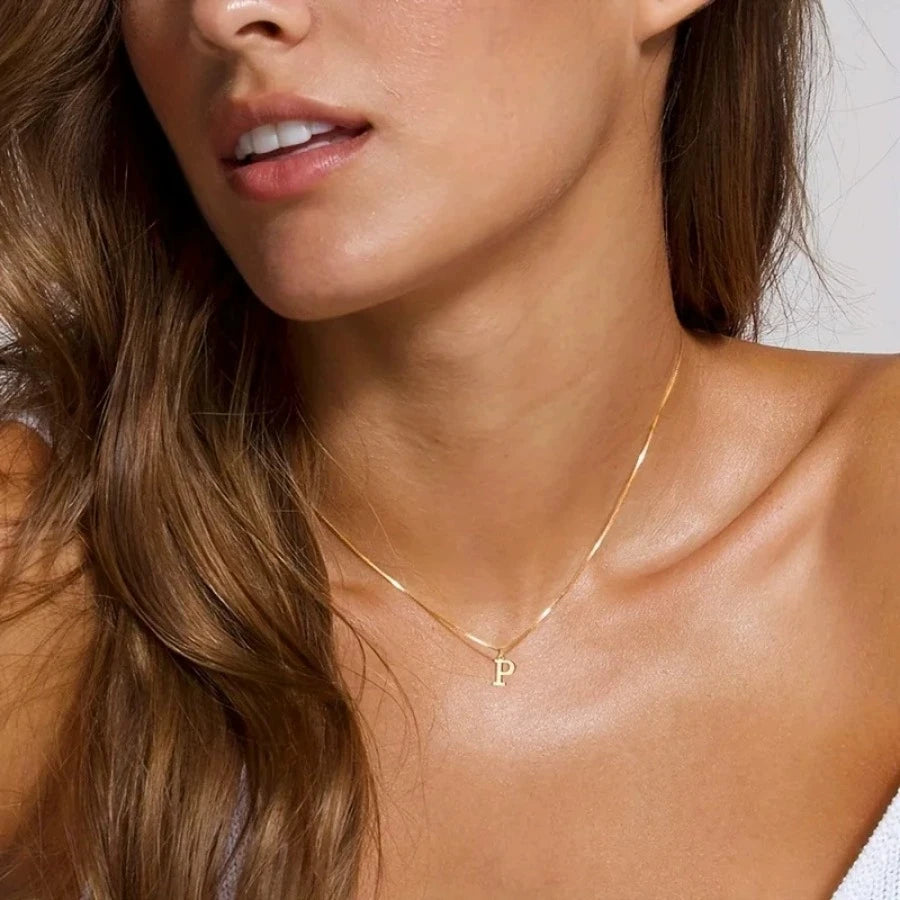 A-Z Initial Necklace 18K Gold Plated Necklace Cute Letter Stainless Steel Necklace additional angle